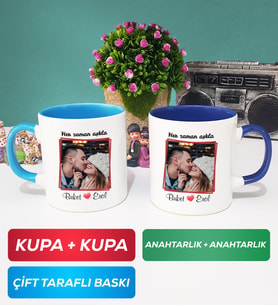 İkili Sevgiliye Sevgililer Günü Hediyesi 9 Kupa Bardak Mavi Lacivert