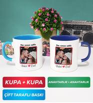 İkili Sevgiliye Sevgililer Günü Hediyesi 9 Kupa Bardak Mavi Lacivert