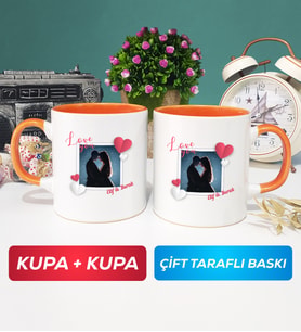 İkili Sevgiliye Sevgililer Günü Hediyesi 7 Kupa Bardak Turuncu