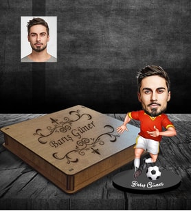 Kişiye Özel Futbolcu Karikatürlü Ahşap Biblo Kutulu Bay-1