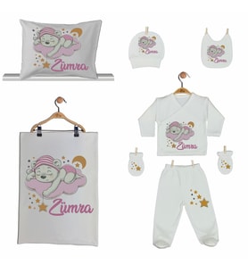 Pia Baby GL 2003 İsme Özel Ayıcıklı Yastık Battaniye Zıbın Set