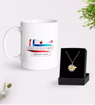 BK Gift Kişiye Özel Fransızca Öğretmeni Beyaz Kupa ve Papatya Kolye Hediye Seti-2 (Model 1)