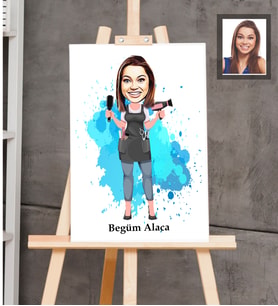 Kişiye Özel Kuaför Bayan Karikatürlü Ahşap Tablo 30x47  Mod-2