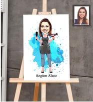 Kişiye Özel Kuaför Bayan Karikatürlü Ahşap Tablo 30x47  Mod-2