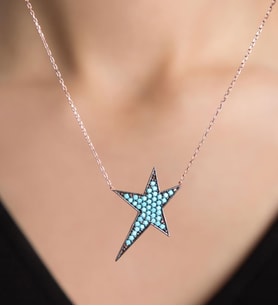 Papatya Silver Kadın Mavi Taşlı Yıldız Model Rose Kaplama 925 Ayar Gümüş Kolye