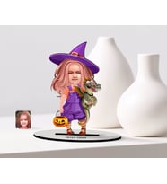 BK Gift Kişiye Özel Kız Çocuk Küçük Cadı Karikatürlü Ahşap Biblo Model-1 (Beyaz)