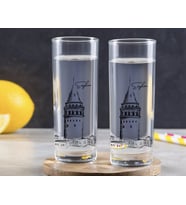 BK Gift Kişiye Özel Renkli Baskılı Galata Kulesi Tasarımlı İkili Vodka Bardağı-10 (Beyaz)