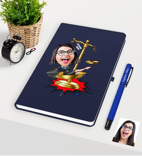 BK Gift Kişiye Özel Bayan Avukat Karikatürlü Lacivert Defter Kalem Seti - 4
