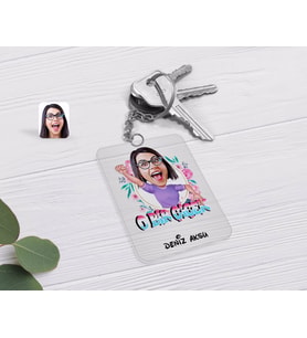 BK Gift Kişiye Özel O Bir Çiçek Karikatürlü Şeffaf Pleksi Anahtarlık-3 (Beyaz)