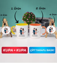 İkili Sarı Turuncu Sevgiliye Hediye Bir Ömür Sevgililer Günü Hediyesi Kupa Bardak Anahtarlık Hediye Seti