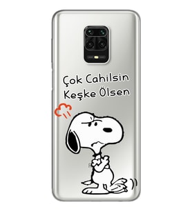 Snoopy Tasarımlı Süper Şeffaf Silikon Telefon Kılıfı Xiomai Redmi Note 9 Pro - N