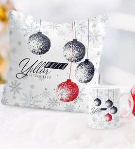 BK Gift Kişiye Özel Yılbaşı Mutlu Yıllar Temalı Yastık Kupa Seti - 13