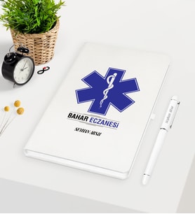 BK Gift Kişiye Özel Eczane Beyaz Defter Kalem Seti-2