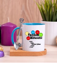 Yazılım Mühendisi Ahşap Altlıklı Mavi Kupa Bardak