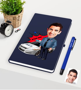 BK Gift Kişiye Özel Bay Trafik Polisi Karikatürlü Lacivert Defter Kalem Seti - 2