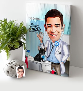 BK Gift Kişiye Özel Bay Veteriner Hekim Karikatür Kanvas Tablo 30x50cm 1
