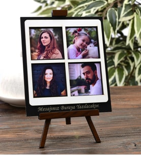 Kişiye Özel 4 Fotoğraflı Beyaz Ahşap Çerçeveli Şövale