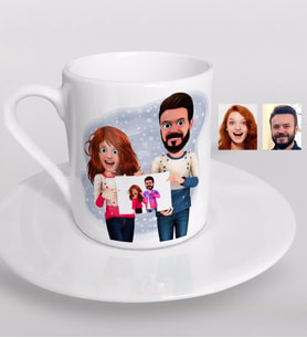 BK Gift Kişiye Özel Sevgililer Animasyon Karikatürlü Türk Kahvesi Fincanı-33 (Beyaz)