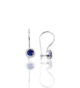 Söğütlü Silver Gümüş safir renk taşlı çengelli küpe SGTL10070SAFİR