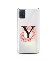 Pembe Çiçekli Harf Tasarım Süper Şeffaf Silikon Telefon Kılıfı Samsung A51 Y-Har
