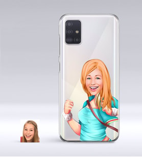 BK Gift Kişiye Özel Kadın Karikatürlü Samsung Galaxy A51 İnce Şeffaf Silikon Telefon Kapağı-52 (Beyaz)