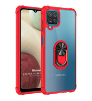 Microsonic Samsung Galaxy A12 Kılıf Grande Clear Ring Holder Kırmızı
