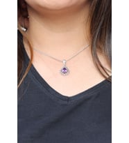 Ametist Taşlı Damla Model Oksitli Telkari Gümüş Kolye