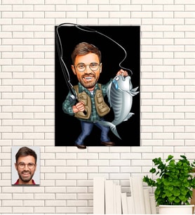Kişiye Özel Hediye Balıkçılar Kralı  Karikatürlü Uv Baskılı Ahşap Tablo