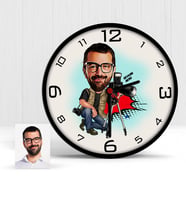 BK Gift Kişiye Özel Bay Profesyonel Fotoğrafçı Karikatür Ahşap Duvar Saati  1