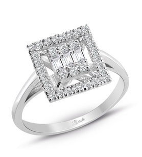 0.35 Ct .Baget Pırlanta Kare Tektaş Yüzük Modern Tasarım