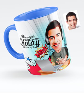 BK Gift Kişiye Özel Bay Oyuncu Karikatürlü Mavi Kupa Bardak  1