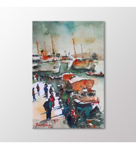 Arty Tablo Suluboya Sahil ve Tekneler Tablo (Karışık)