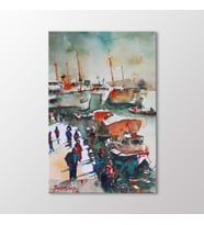 Arty Tablo Suluboya Sahil ve Tekneler Tablo (Karışık)