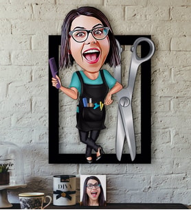 BK Gift Kişiye Özel Bayan Kuaför Karikatürlü 3D Ahşap Tablo-1