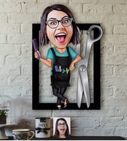 BK Gift Kişiye Özel Bayan Kuaför Karikatürlü 3D Ahşap Tablo-1