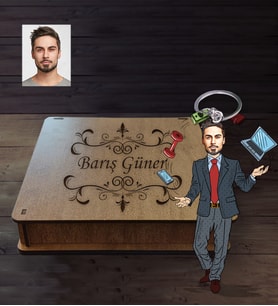 Kişiye Özel Patron Karikatürlü Ahşap Anahtarlık Kutulu Bay-1
