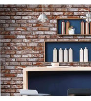 Decowall Retro Kataloğu Kiremit Rengi Taş Desenli Duvar Kağıdı(16 M²) 5008-01