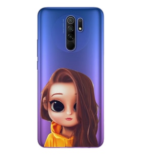 Kahve Saçlı Kız Tasarımlı Süper Şeffaf Silikon Telefon Kılıfı Xiomai Redmi 9