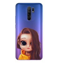 Kahve Saçlı Kız Tasarımlı Süper Şeffaf Silikon Telefon Kılıfı Xiomai Redmi 9