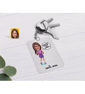 BK Gift Kişiye Özel Kız Çocuk Kolay Yetişmiyor Karikatürlü Şeffaf Pleksi Anahtarlık-5 (Beyaz)
