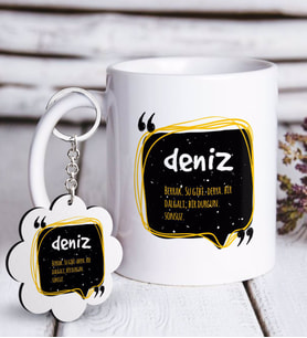 BK Gift Kişiye Özel İsim Anlamı Beyaz Kupa ve Anahtarlık Hediye Seti-4 (Model 1)