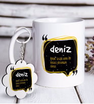 BK Gift Kişiye Özel İsim Anlamı Beyaz Kupa ve Anahtarlık Hediye Seti-4 (Model 1)