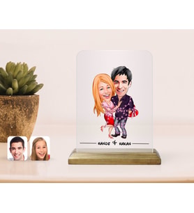 BK Gift Kişiye Özel Sevgililer Karikatürlü Çerçeve-2 (Beyaz)
