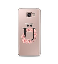 Pembe Çiçekli Harf Tasarım Süper Şeffaf Silikon Telefon Kılıfı Samsung A7 (2016)
