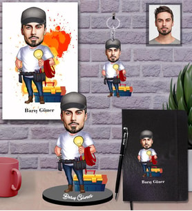 Kişiye Özel Elektrikçi Karikatürlü 5 li Hediye Seti  Bay-1