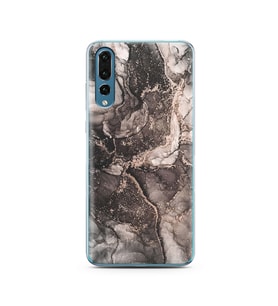 Gri Mermer Tasarımlı Süper Şeffaf Silikon Telefon Kılıfı Huawei P20 Pro  