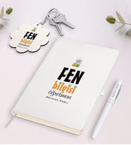 BK Gift Kişiye Özel Fen Bilgisi Öğretmeni Beyaz Defter Kalem Ve Anahtarlık Hediye Seti (Model 1)