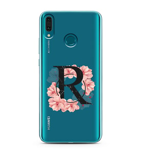 Pembe Çiçekli Harf Tasarım Süper Şeffaf Silikon Telefon Kılıfı Huawei Y9 (2019) 