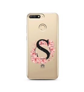 Pembe Çiçekli Harf Tasarım Süper Şeffaf Silikon Telefon Kılıfı Huawei Y6 Prime 2