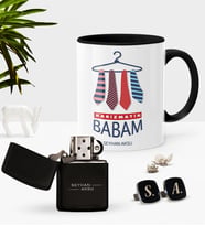 BK Gift Kişiye Özel Karizmatik Babam Siyah Kupa Çakmak Kol Düğmesi Seti (Model 1)